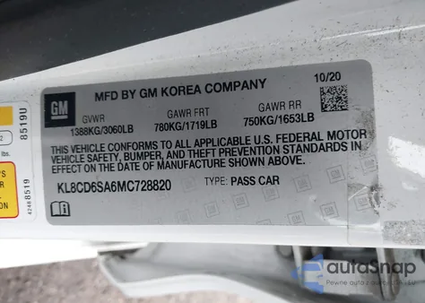 2021 Chevrolet Spark Fwd 1Lt Automatic from USA, damaged, VIN KL8CD6SA6MC728820